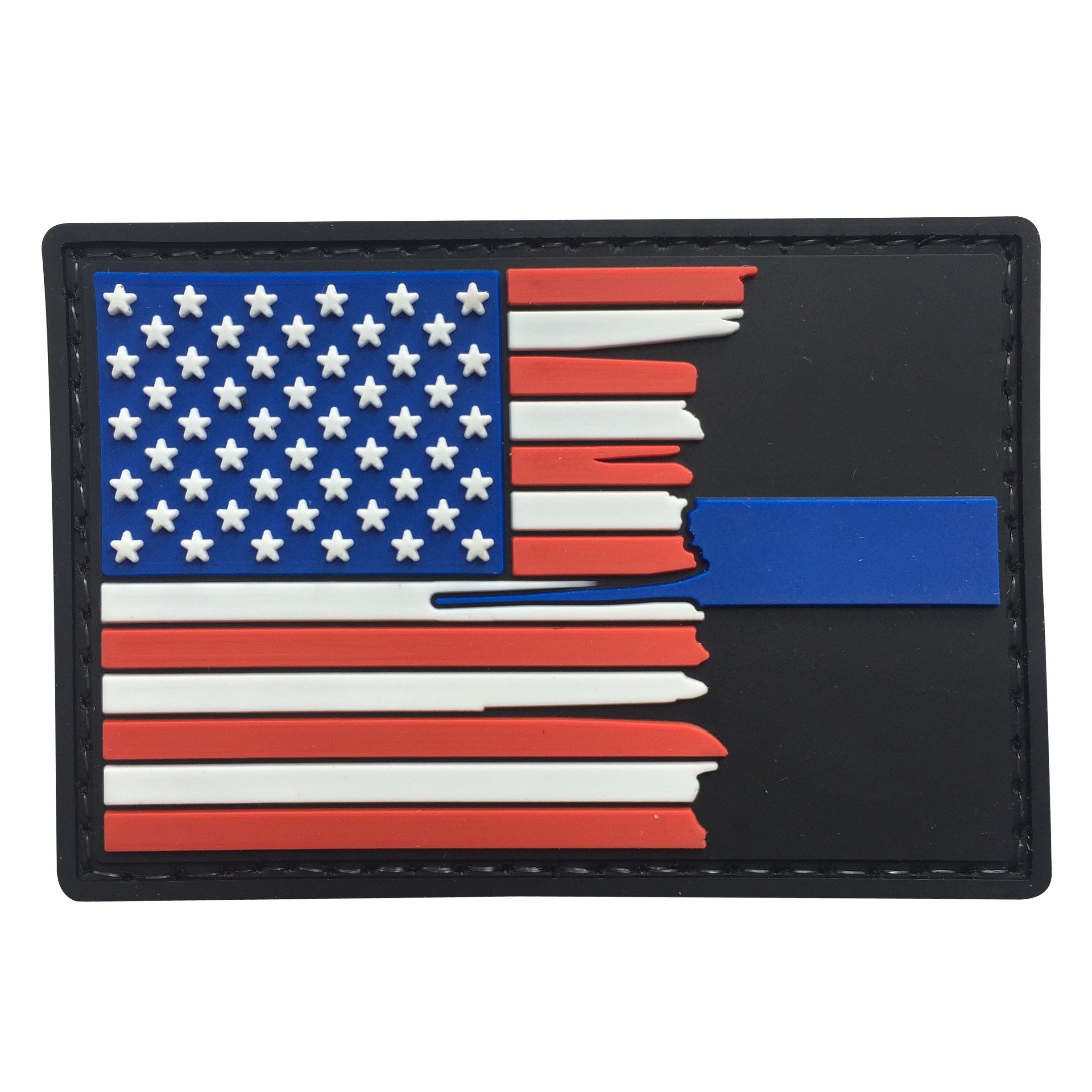 Tattered Thin Blue Line / US Flag - PVC Patch