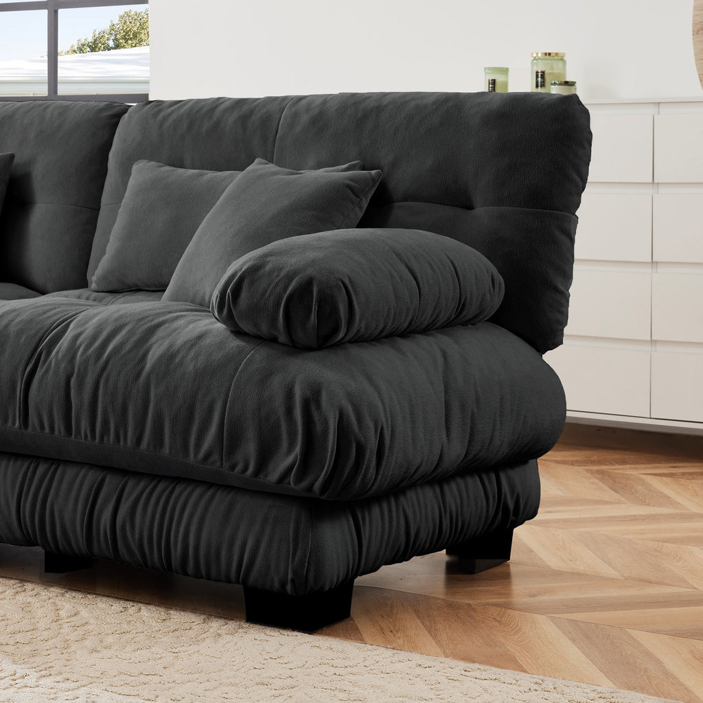 Cloud Couch Sectional Sofa for Living Room, Chenille 2 Seater Sofa with 2 Lumbar pillows and 2 throw pillows , Upholstered Wide Arm Sofa with Convertible Ottoman,Chenille Gray