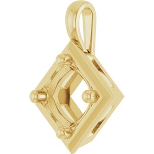 18K Yellow Gold 7 mm Cushion Charm/Pendant Mounting – image 4