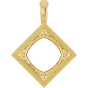 18K Yellow Gold 11 mm Cushion Charm/Pendant Mounting – image 2