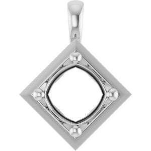 10K White Gold 8 mm Cushion Charm/Pendant Mounting – image 2