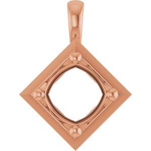 18K Rose Gold 8 mm Cushion Charm/Pendant Mounting – image 2