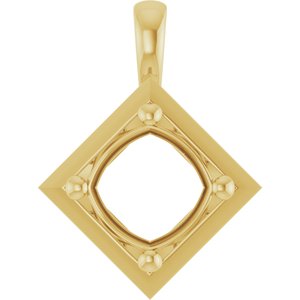 14K Yellow Gold 8 mm Cushion Charm/Pendant Mounting – image 2