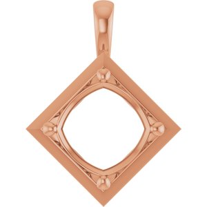 10K Rose Gold 12 mm Cushion Charm/Pendant Mounting – image 2