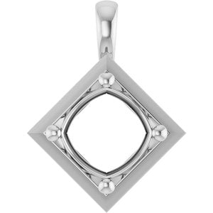 14K White Gold 9 mm Cushion Charm/Pendant Mounting – image 2