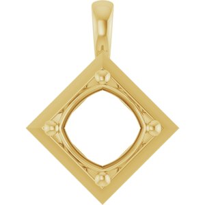 14K Yellow Gold 9 mm Cushion Charm/Pendant Mounting – image 2