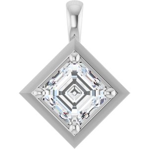14K X1 White Gold 6 mm Asscher Charm/Pendant Mounting