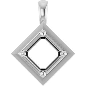 10K White Gold 6 mm Asscher Charm/Pendant Mounting – image 2