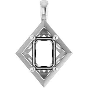 14K White Gold 7x5 mm Emerald Charm/Pendant Mounting – image 2