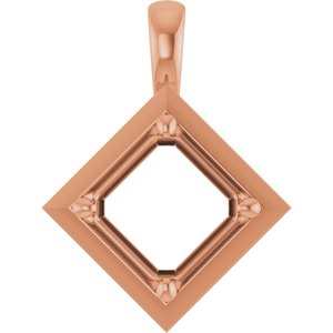 18K Rose Gold 8 mm Asscher Charm/Pendant Mounting – image 2