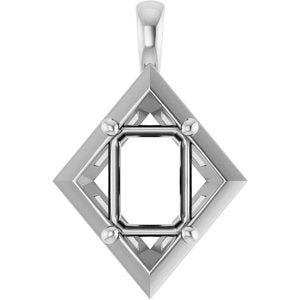 14K X1 White Gold 8x6 mm Emerald Charm/Pendant Mounting – image 2