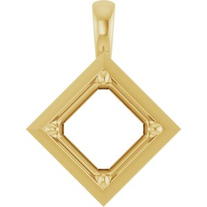 14K Yellow Gold 9 mm Asscher Charm/Pendant Mounting – image 2