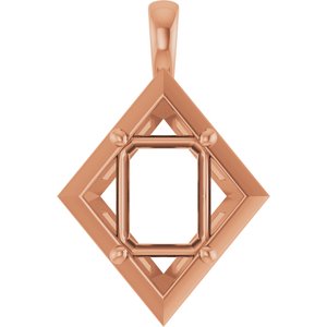 18K Rose Gold 9x7 mm Emerald Charm/Pendant Mounting – image 2