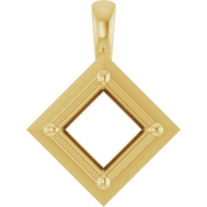14K Yellow Gold 6.5 mm Square Charm/Pendant Mounting – image 2