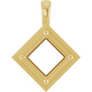 18K Yellow Gold 8 mm Square Charm/Pendant Mounting – image 2