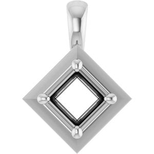 10K White Gold 4 mm Square Charm/Pendant Mounting – image 2