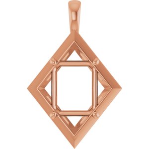 14K Rose Gold 12x10 mm Emerald Charm/Pendant Mounting – image 2