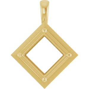 10K Yellow Gold 10 mm Square Charm/Pendant Mounting – image 2