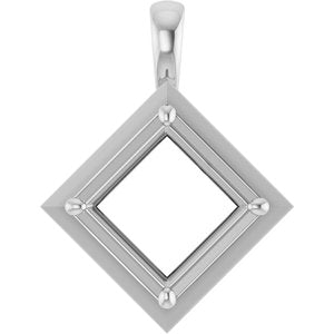 14K White Gold 10 mm Square Charm/Pendant Mounting – image 2