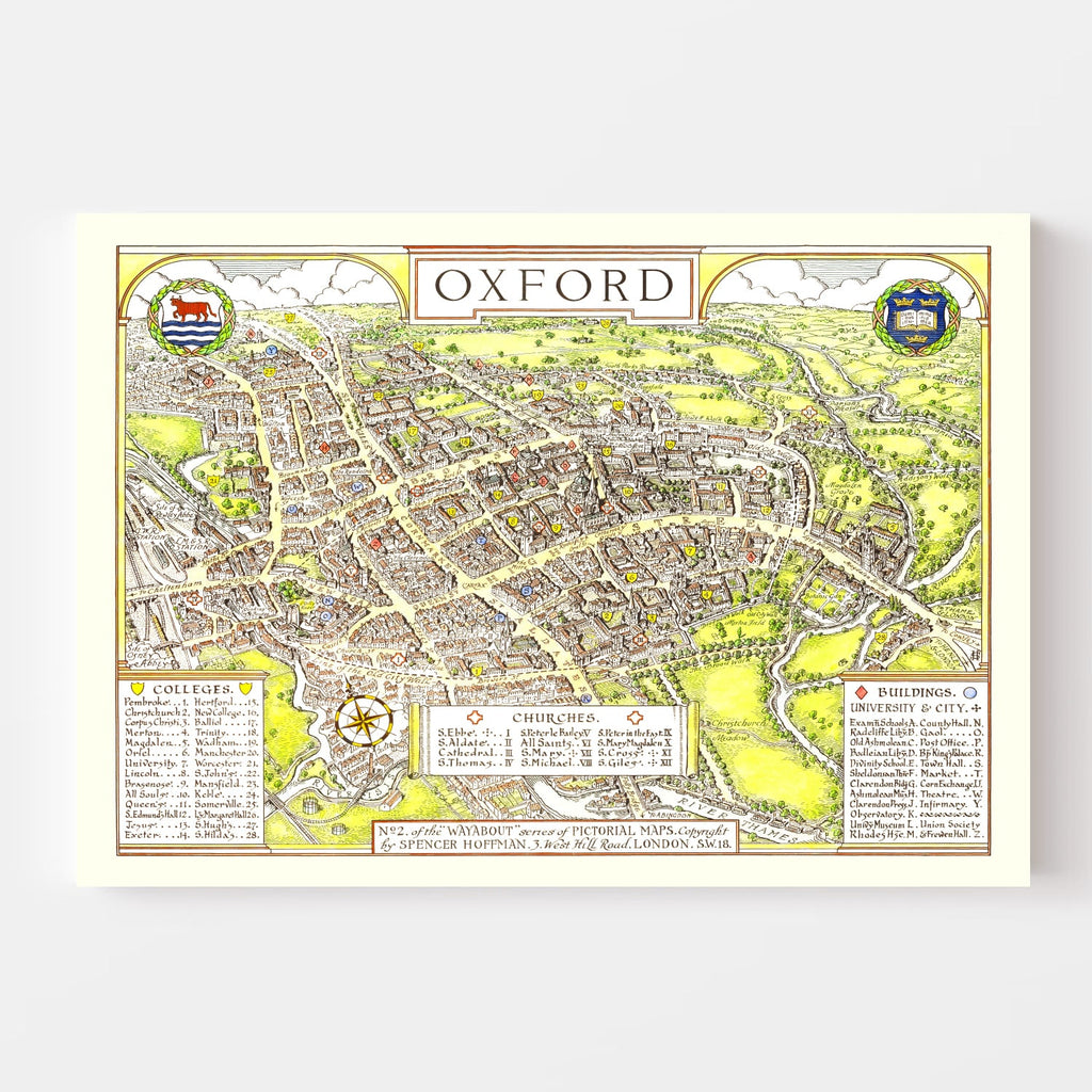 Vintage Map of Oxford, England 1936