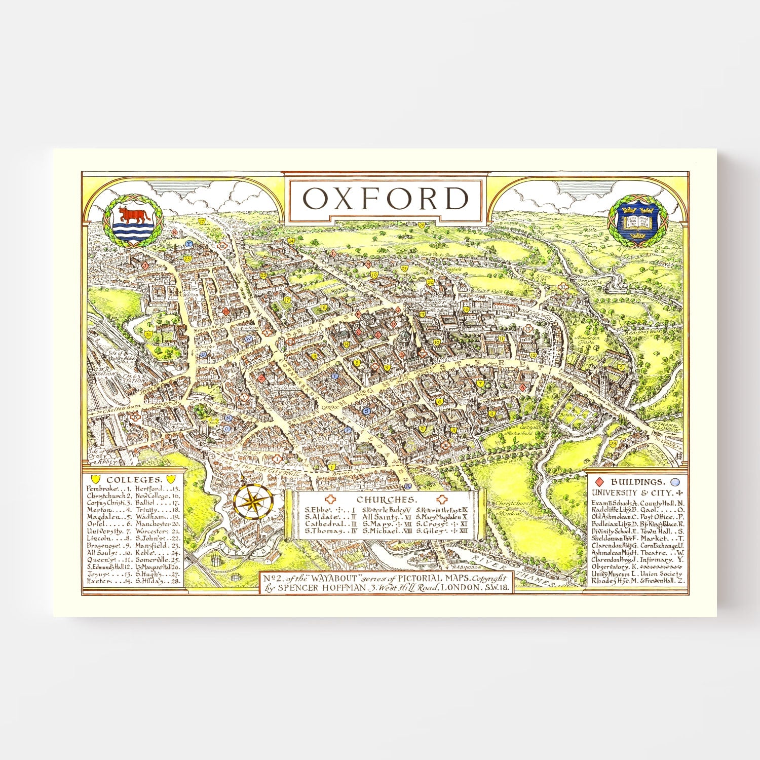 Vintage Map of Oxford, England 1936
