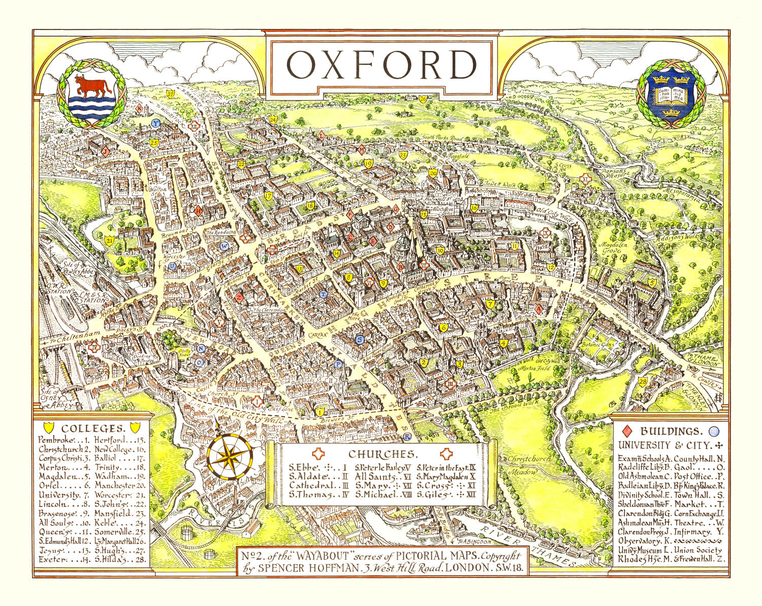 Vintage Map of Oxford, England 1936