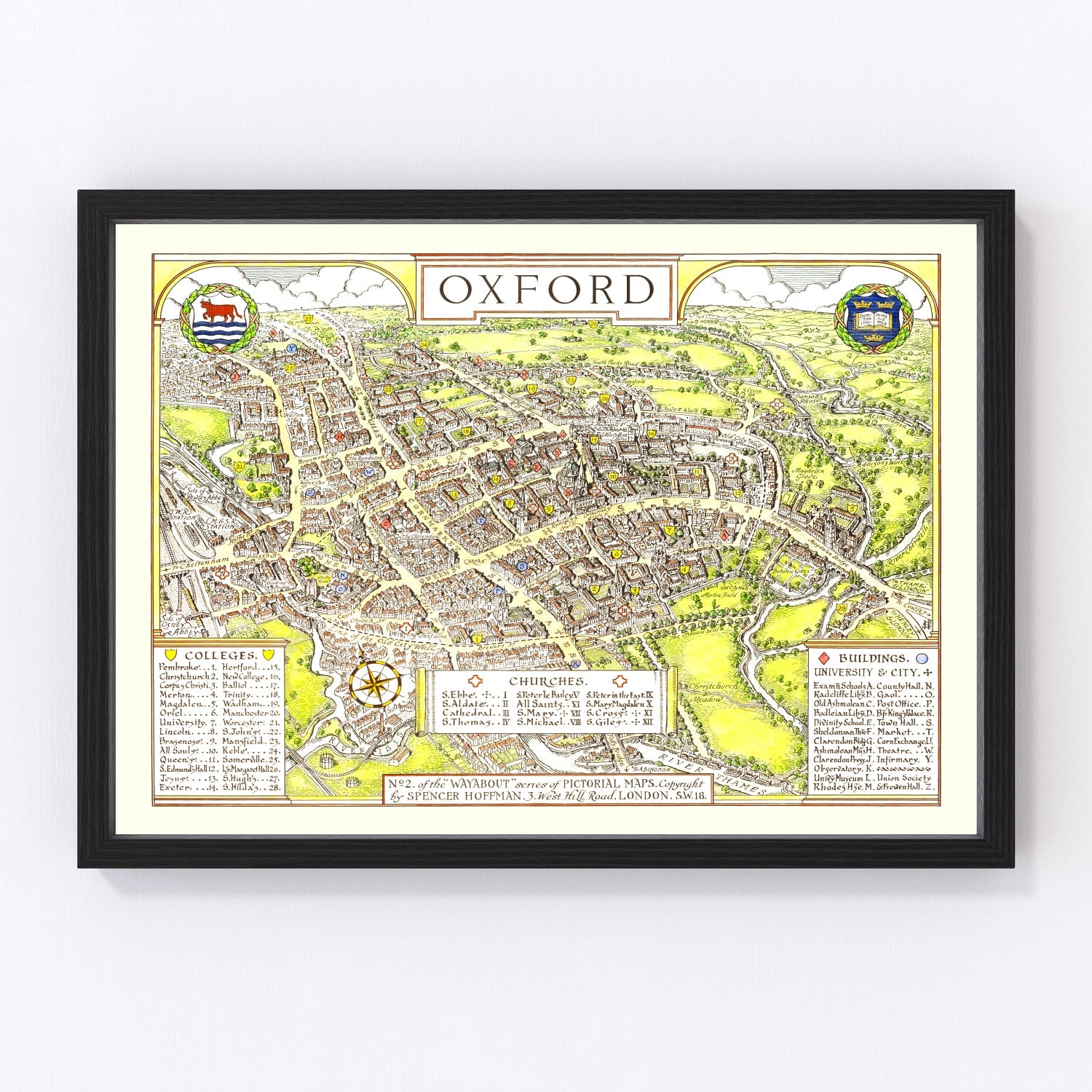 Vintage Map of Oxford, England 1936