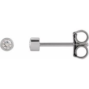 14K White Gold .03 CT Natural Diamond Micro Bezel Single Stud Earring