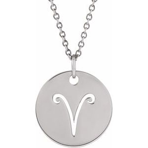 14K White Gold Aries Zodiac Disc 16-18" Necklace