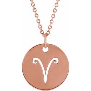 14K Rose Gold Aries Zodiac Disc 16-18" Necklace
