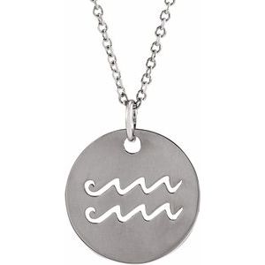 Sterling Silver Aquarius Zodiac Disc 16-18" Necklace