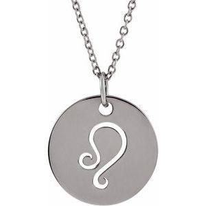 14K White Gold Leo Zodiac Disc 16-18" Necklace