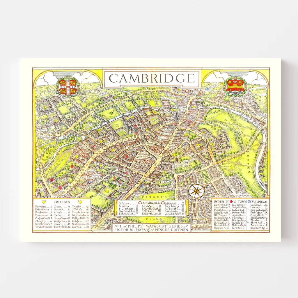 Vintage Map of Cambridge, England 1929