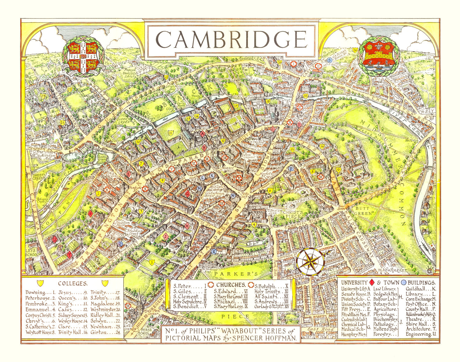 Vintage Map of Cambridge, England 1929