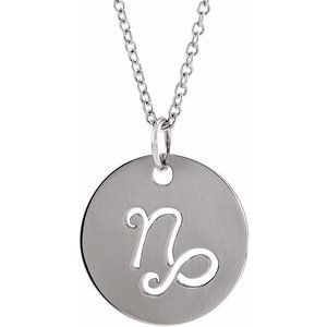 Sterling Silver Capricorn Zodiac Disc 16-18" Necklace
