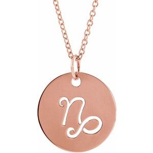 14K Rose Gold Capricorn Zodiac Disc 16-18" Necklace