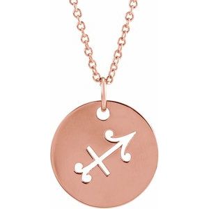 14K Rose Gold Sagittarius Zodiac Disc 16-18" Necklace