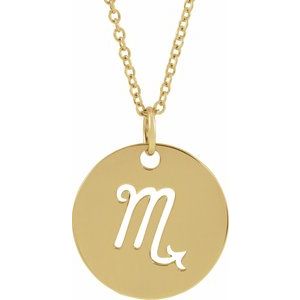 14K Yellow Gold Scorpio Zodiac Disc 16-18" Necklace