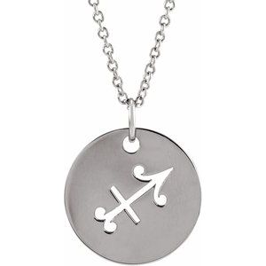 14K White Gold Sagittarius Zodiac Disc 16-18" Necklace