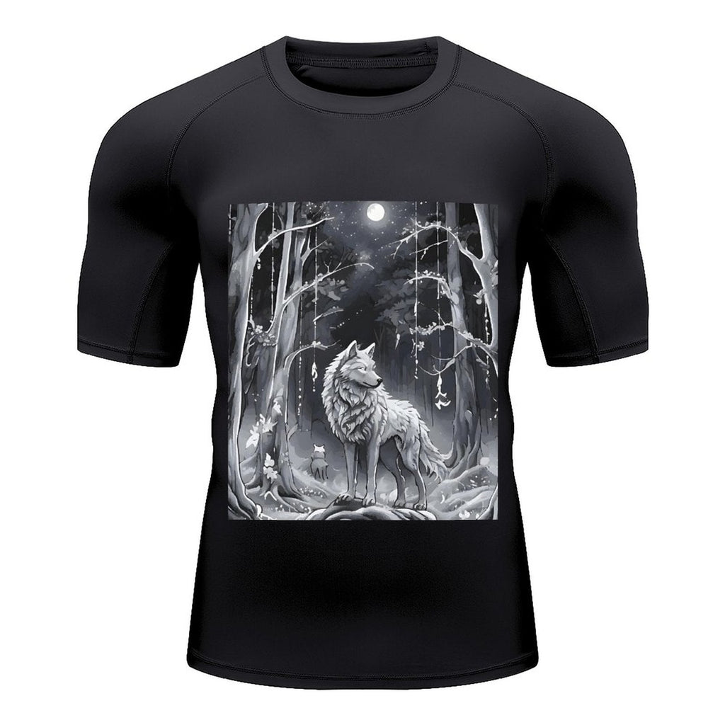 Ethereal Wolf in the Moonlight Men's Short-Sleeve Surfing Top (Front Printing)