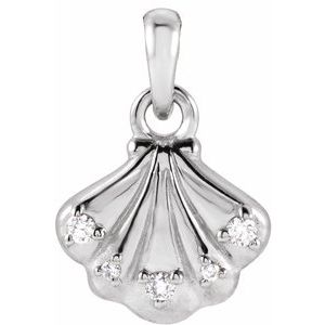14K White Gold .03 CTW Natural Diamond Seashell Pendant