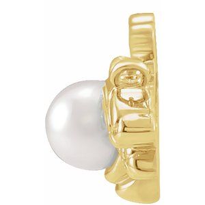 14K Yellow Cultured White Akoya Pearl Bee Necklace Center