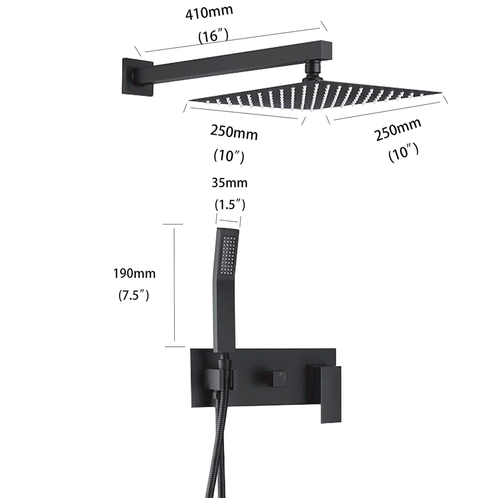 Brass Shower System With 10" Rainfall Shower Head And Handheld Sprayer - Matte Black