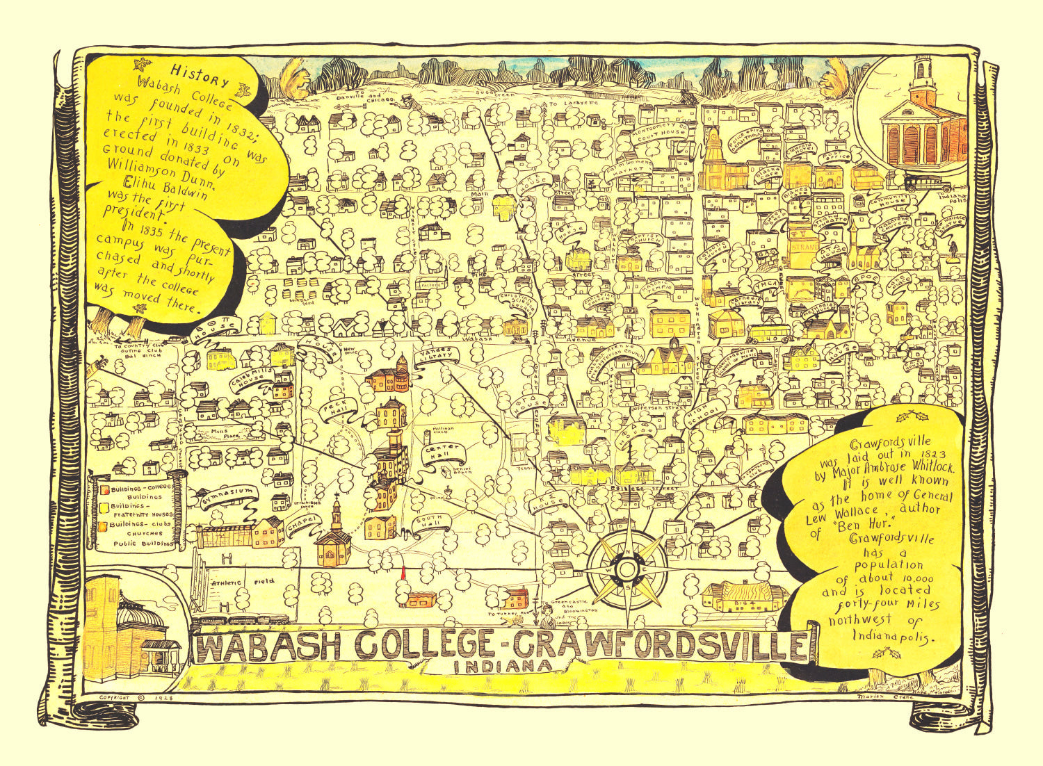 Vintage Map of Wabash College, 1928