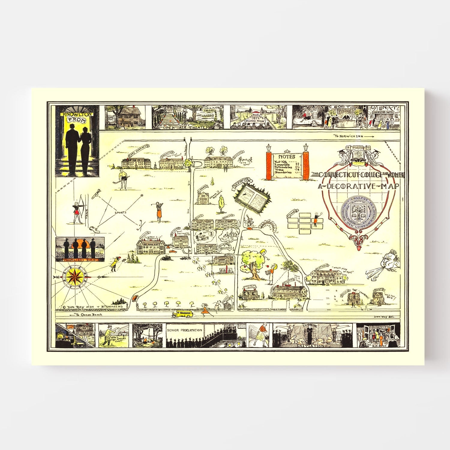 Vintage Map of Connecticut College for Women, 1934