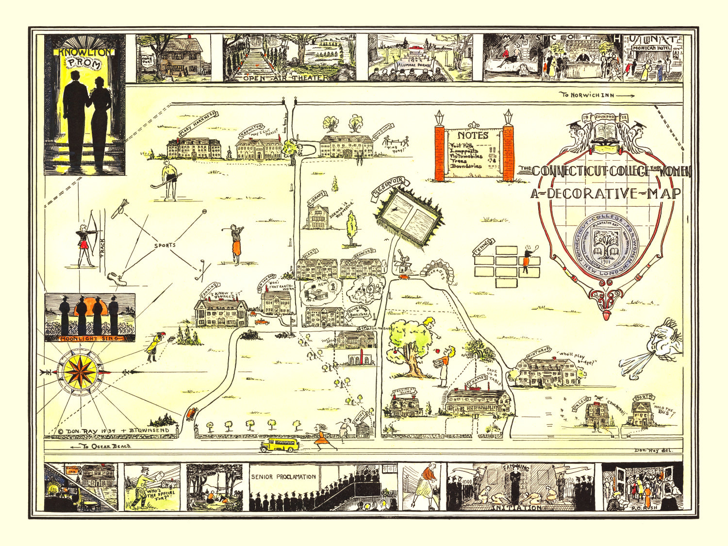 Vintage Map of Connecticut College for Women, 1934