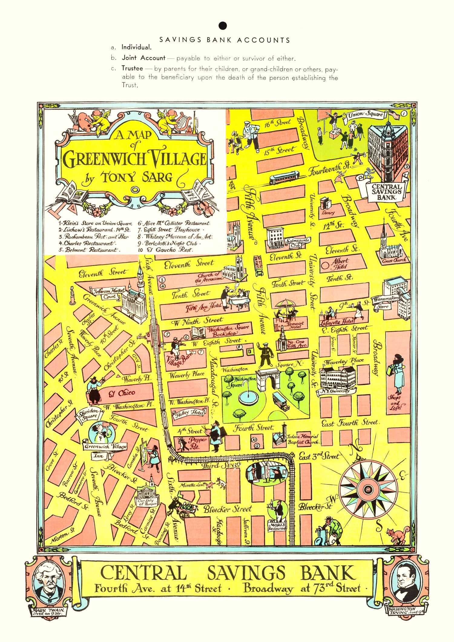 Vintage Map of Greenwich Village, New York 1934