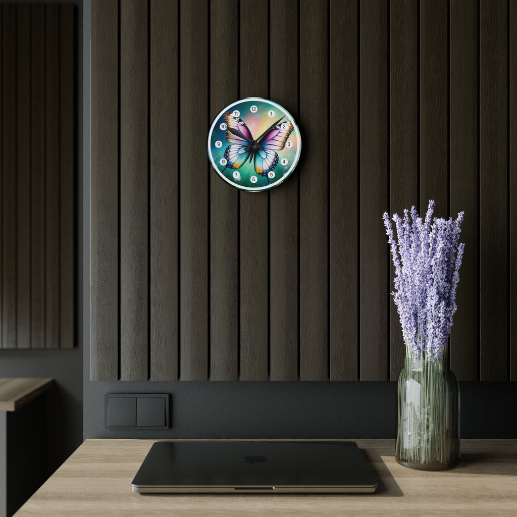Beautiful Butterfly and Daisies Acrylic Wall Clock