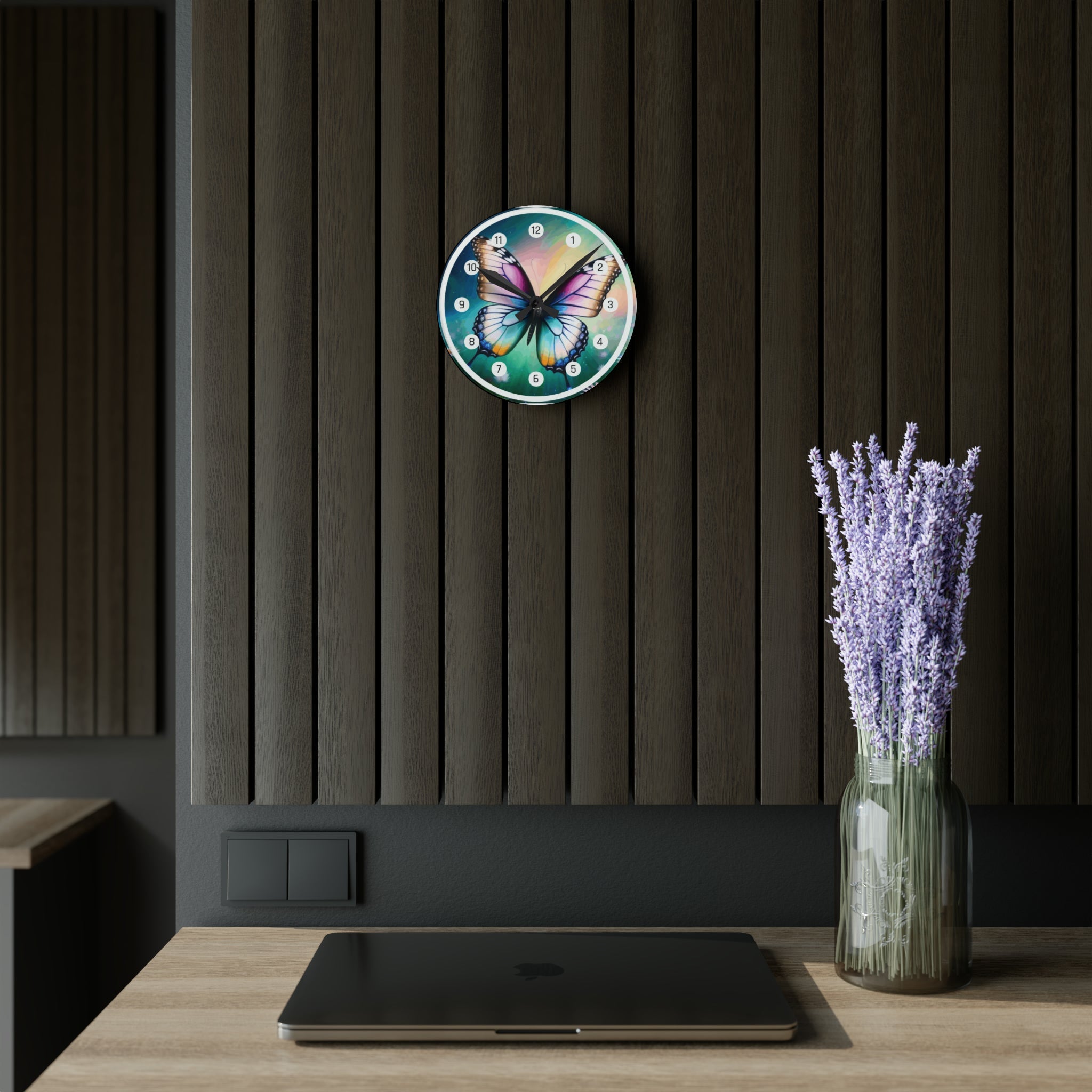 Beautiful Butterfly and Daisies Acrylic Wall Clock