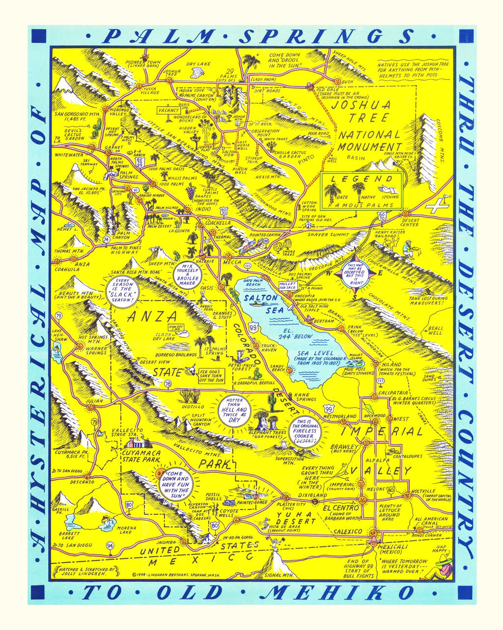 Vintage Map of Palm Springs, California 1948